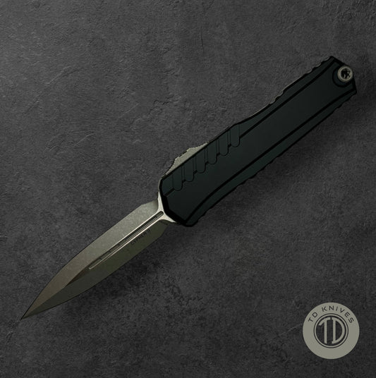 MICROTECH - Cypher II Double Edge in Black with Apocalyptic Blade. Model # 1242-10 AP